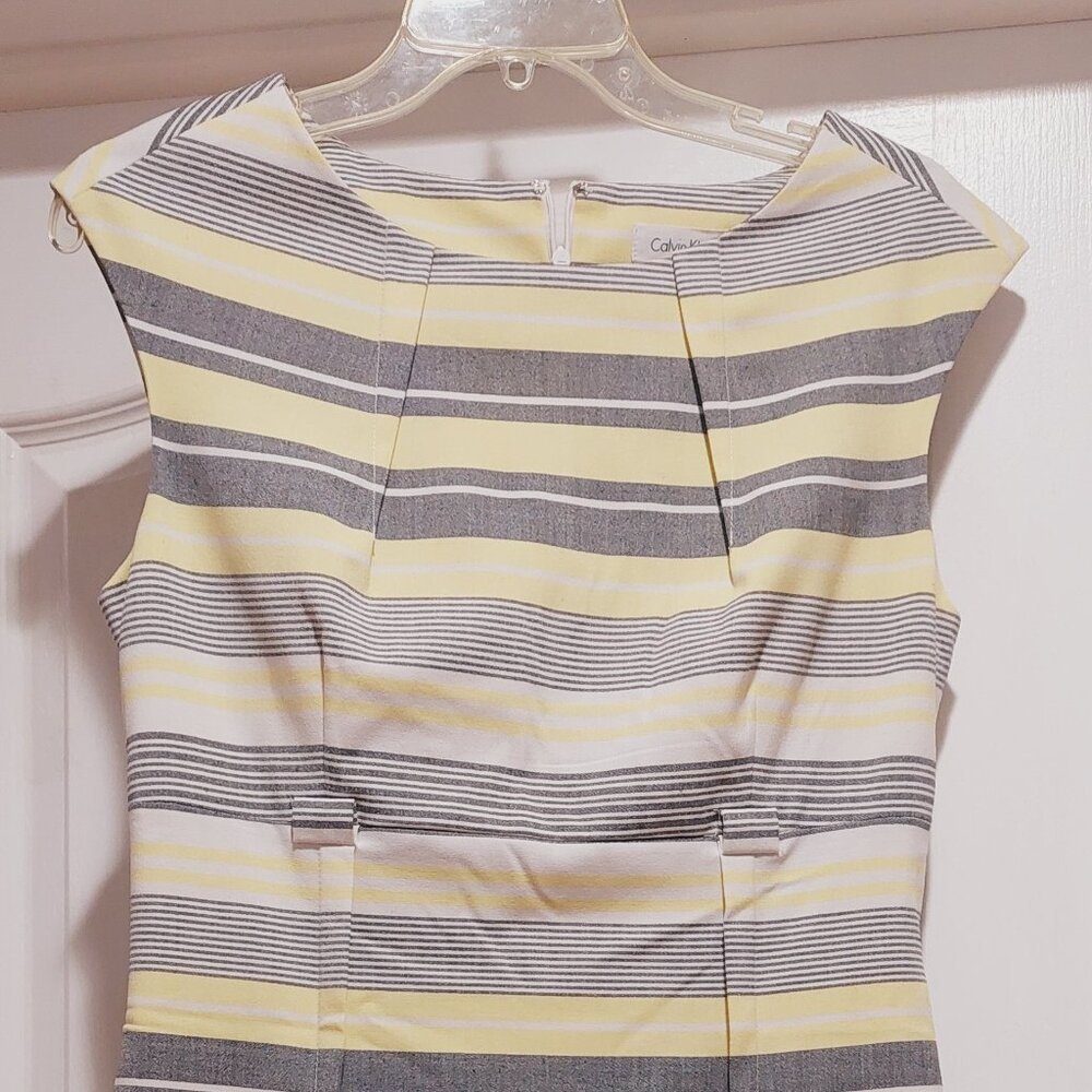 Calvin Klein Sheath Small Black White Stripes with belt loops Dress Sz 6